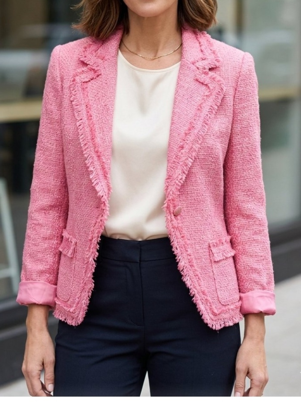 David Loren Pink Tweed Blazer, Sz L